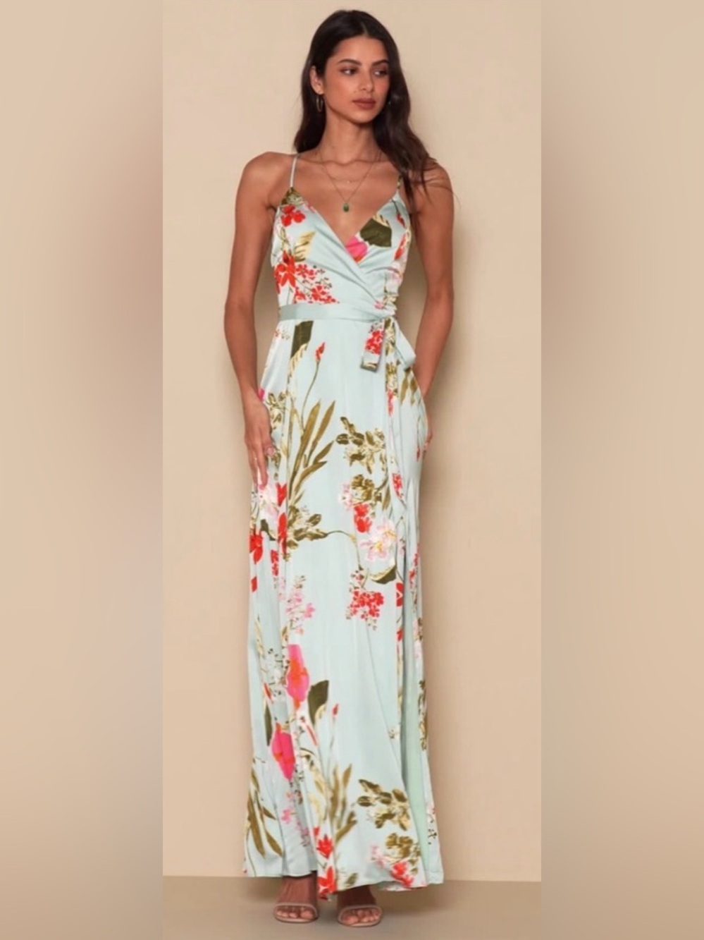Lulu's Light Blue Floral Wrap Maxi Dress with Side Slit - Picture 3 of 9